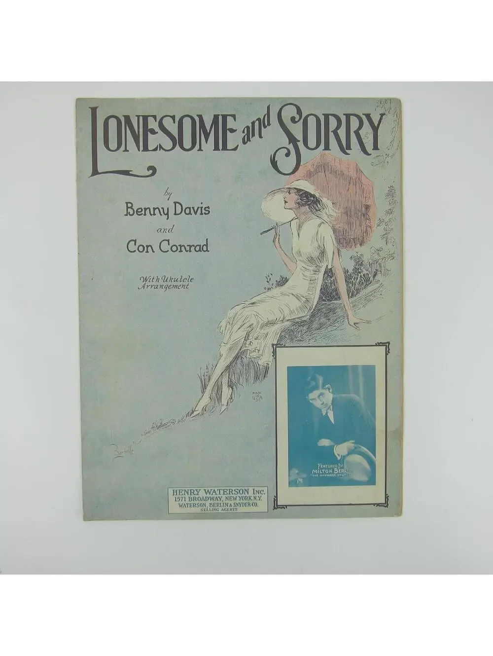 Sheet Music Lonesome and Sorry Milton Berle Benny Davis Con Conrad Antique 1926